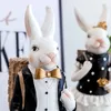 Dekorative Objekte Figuren Pastoral Kaninchenfamilie Dekoration Schlafzimmer Wohnzimmer Veranda Home Ornamente Schwarz Gold Ostern Bunny Res 230227