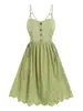 Robes de soirée femmes vert jardin Robe broderie Cottagecore cintré ruché buste Flare Robe treillis à manches courtes Vestido Feminino