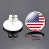 Necklace Earrings Set Bracelet Jewelry The United States Flag Glass Cabochon Stud USA For Women