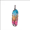 Pendentif Colliers Arbre De Vie Titane Enduit Rainbow Rock Quartz Chakra Cristal Collier Fil De Cuivre Enveloppé Irregar Guérison Rugueux Dhpox