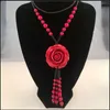 قلادات قلادة النسخة الكورية من Red Bohemian National Style Sweater Chain Long Rose Flower Flower Sunflower Netclace Lad