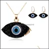 Oorbellen ketting blauw geïnspireerd kwade oog druzy drusy hanger sieraden set hars quartz crystal mode voor vrouwen drop levering sets dhwsi