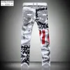 Jeans masculinos masculino American Flag Impresso Streetwear calças casuais moda Harajuku High elástico Slimhip Hop Straight Denim Troushers 230227