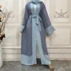 Etniska kläder Dubai Open Abaya Arab Turkiet Islam Muslim Hijab Polka Dot Lace Up Maxi Dress for Women Robe Longue Femme Musulmane Kaftan