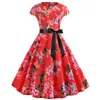 Vestidos casuais de verão impressão floral elegante vestido de festa line mulheres finas manga curta pino up up vintage plus size taist femme