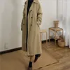 Damen-Trenchcoats, brauner Mantel, Damen-Wintermode, lässig, einfarbig, locker, schmal, langärmelig, einreihig, mit Knopftaschen