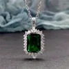 Kedjor Fashion Rectangle Cut Emerald Green Cubic Zirconia Stone Pendant Necklace For Women Clavicle Chain Jewelry Banket Party Gift