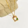 Pendant Necklaces Minar Retro Sparkly Candy Color CZ Cubic Zirconia Hollow Rectangle Geometric For Women 14K Gold Brass Necklace