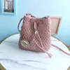 7a Quality Bucket Bag Wrinkle Handbags Purse Genuine Leather Crystal Chain Fashion Letters Removable Strap Women Drawstring Crossbody Shoulder Bags