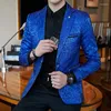 Herrdräkter Rose Jaquard Print Slim Fit Blazer Royal Blue Black Promo For Men Stylish Business Casual Party Wedding Suit