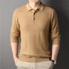 メンズセーター秋のメンズシンウールセータークラシックスタイルビジネスカジュアルポロカラー長袖編みセーター男性ブランド服230228