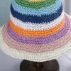 Wide Brim Hats 2022 Womens Straw Rainbow splicing Hats cool Panamas UV Protection Sun Visor Beach Hats Women Visors Foldable Female sun hat G230227