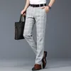 Men's Pants Brand Summer Plaid Men Cotton Formal Work Business Black Wine Red Fashion Slim Fit Thin Luxury Trousers Male 30-38Men's