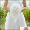 Wedding Flowers Luxury Bride Bouquet Marriage White Flower Bridal Pearl Handmade Waterfall Drop Dht1G