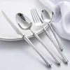 Servis uppsättningar 24 pcslot koreansk mat bärbar bestick 304 rostfritt stål bord gaffel knivsked middag set guldbordsvaror 230228