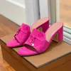 Новейшие тапочки Женские кожаные классические толстые каблуки с пряжкой, 8 см, винтажные удобные сандалии на плоской подошве с открытым носком, роскошные дизайнерские повседневные тапочки с коробкой