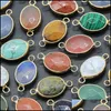 car dvr Charms 13X25Mm Oval Stone Connector Faceted Gemstone Golden Plated Pendant Women Jewelry Making Necklace Bracelet Wholesale Drop Del Dhaqh