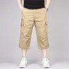 Men's Shorts Long Length Cargo Summer MultiPocket Casual Cotton Elastic Pants Military Tactical Short Breeches 5XL 230228