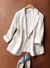 女性のスーツブレザーファッション女性サマーコットンリネン100スーツジャケットホワイトソリッドカジュアルボタンシングル胸肉230228