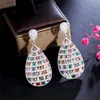 Charm Luxury Big Water Drop Colorful AAA Zirconia Cubic Earring Designer for Woman Party Copper Diamond Silver Earrings South American Wedding Engagement Jewelry