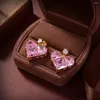 Stud Earrings Classic Sweet Pink Heart Dangle Women Crystal Square Zircon Drop Earring Geometric Design Wedding Diamond Jewelry