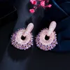 Ear Cuff CWWZircons Trendy Luxury Purple Pink Cubic Zirconia Pave Dangle Earrings for Women Statement Wedding Party Jewelry CZ979 230228