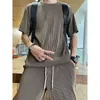 Men's Tracksuits Men's elastic silver casual two-piece loose straight pleated sweatpants summer thin handsome dress men's clothing Z0224