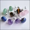 Stud Healing Stone oorbellen Rose Quartz Purple Amethyst Crystal Lazi Reiki oorring voor vrouwen drop levering sieraden DHB75