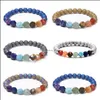 Bracciale con fili di pietra perline da donna Energy Ncing Yoga Perline di pietre preziose sfaccettate 7 Chakra Healing Elastic Stretch Bangle Gioielli Drop De Dh3Mr