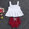 Kledingsets 2 stks babymeisjes Ruches massieve kleur Suspender rok top veter stretch taille shorts pak zomer