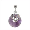 Pendant Necklaces Agate Donut Circle Stone Pendants Jasper Crystal With Diamond Zircon Flower Gemstones Beads Healing Crystals Drop Dhbv4