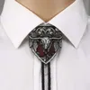 목 타이 Amrican Red Long Horn Bull Head Bolo TIE WAMEN WAMEN HANDMADE Western Art Indian Alloy Silvr Star Pentagram J230227