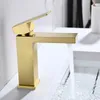 Banyo Lavabo muslukları fırçalanmış altın siyah kare havza musluğu bir delik modern vanity tek sap 304 paslanmaz çelik mikser musluk