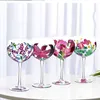 Tumblers 610ml İskandinav Renkli Şaraplar Yaratıcı El Boyalı Çiçekler Desen Kırmızı Kupa Düğün Goblet Kristal Şampanya İçecek Sware 230228