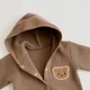 Jumpsuits 0-24 Months Warm Winter Baby Long Sleeve Clothing born Bodysuit Girls Boys Bear Cute Hoodie Jumpsuit Outfit 230228