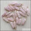 Charms Gold Wire Wrapped Rose Quartz Hexagon Pendum Pendant Healing Pink Crystal Stone Hangings Fashion Jewelry Making Wholesale Dro DHQZ7