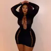 Casual Dresses Sexy Dress Black Hollow Out Mini For Women 2023 Spring O Neck Full Sleeve Bodycon Club Party Short Vestido