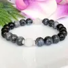 Strängar MG1783 Womens Black Tourmaline Snow Quartz Gray Larvikite Armband