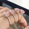 Cluster Rings WPB S925 Sterling Silver Women's Square Pink Diamond Ring Female 11mm Zircon Luxury Jewel Girl's Gift Holiday Party