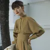 Sıradan Elbiseler Kadınlar Vintage Fransız Tarzı A-Line Partisi Midi Elbise Uzun Batwing Sleeve O Boyun Zarif Bahar Moda Vestidos