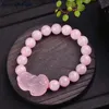 Strand joursneige rosa natural pulseiras de cristal redonda com pingente de pixiu para namorada Jóias de jóias de colo único fios de miçangas