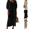 Robes décontractées col en V élégant hiver automne bureau femmes dames tricoté laine longue manches lâches tricots hauts robe