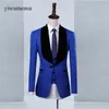 Men's Suits (Jackets Black Pants) 2023 Men Slim Fit Royal Blue Groom Tuxedo Fashion Bridegroom Business Wedding Blazer & Blazers