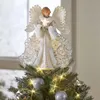 Juldekorationer Delikat Angle Tree Topper med LED -lampor Rustik ängelstaty Ornament Holy Crafts Decoration för semester