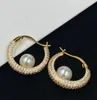 Women Celns Brand Classic Circle Pearl Kolczyki Hoop Aretes Orecchini Chic Designer Crystal Dangle Earring Have Stamp