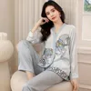 Vêtements de nuit pour femmes Jxgarb Printemps Satin V Col Pyjamas Ensembles Simple Femmes Glace Soie Pijamas Nuisettes 2 Pièces Femme Loisirs Salon Porter Ensemble 230228