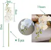 Decorative Flowers Wreaths 32" Artificial Butterfly Orchid Fake Phalaenopsis 6 Pcs Stem Plants for Wedding Home Decoration 230227