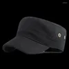 Bérets automne hiver militaire chapeau hommes rétro plat haut armée casquette laine chaud moyen âge papa solide noir Gorra Militar marin mâle