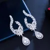 Ear Cuff CWWZircons Luxury Shiny Water Drop Dangle Cubic Zirconia Long Earring for Women High Quality Fashion Party Wedding Jewelry CZ964 230228