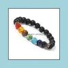 car dvr Beaded Strands 7 Chakra 8Mm Stone Strand Tiger Eye Lapis Lazi Turquoise Black Lava Bead Braclets Oil Diffuser Bracelet For Women Me Dhms7